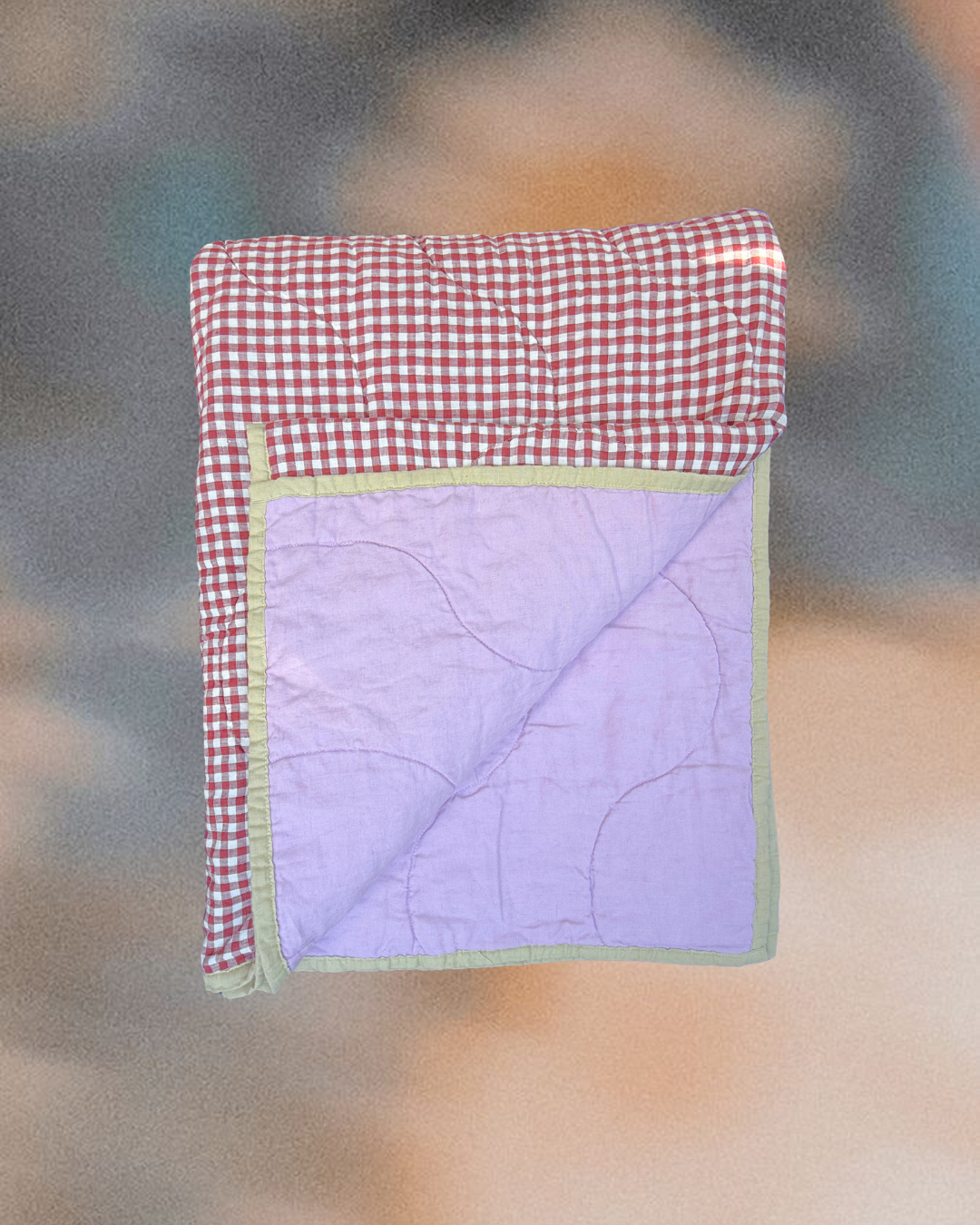 Pure Linen CARAVAN BUNK Quilt | Mulberry Gingham and Lilac