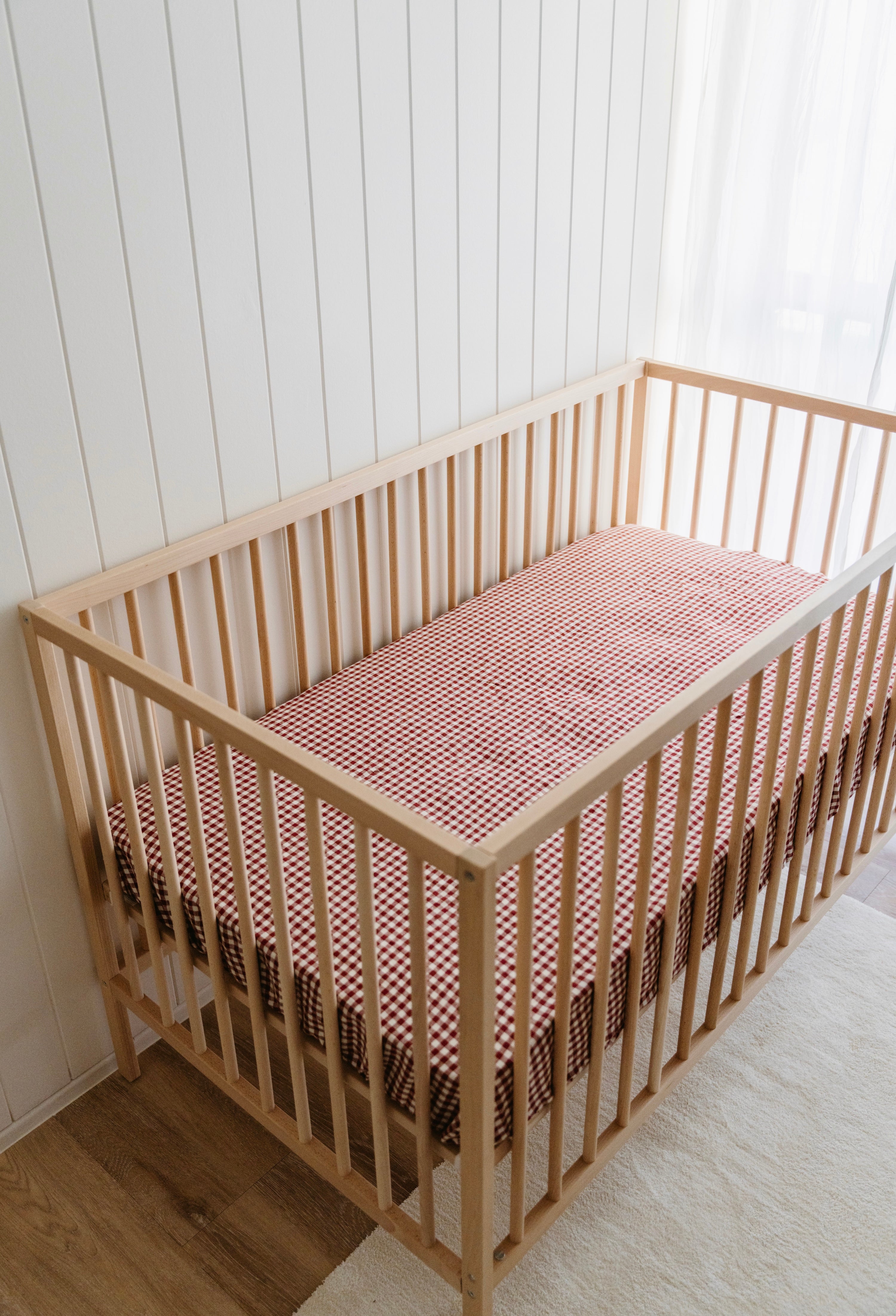 Mulberry Gingham Linen Cot Sheet