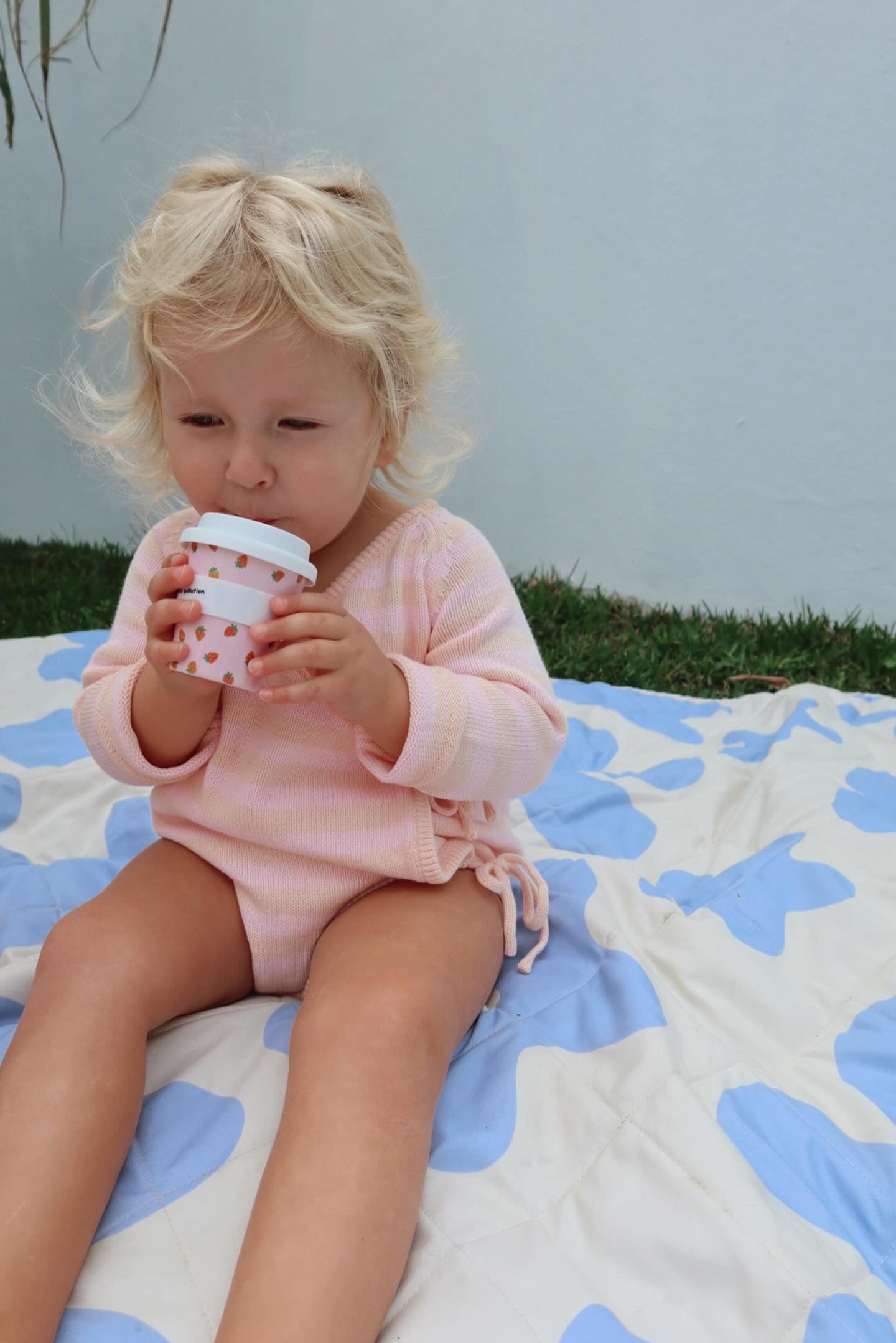 Essential Wrap Romper - pink and peach