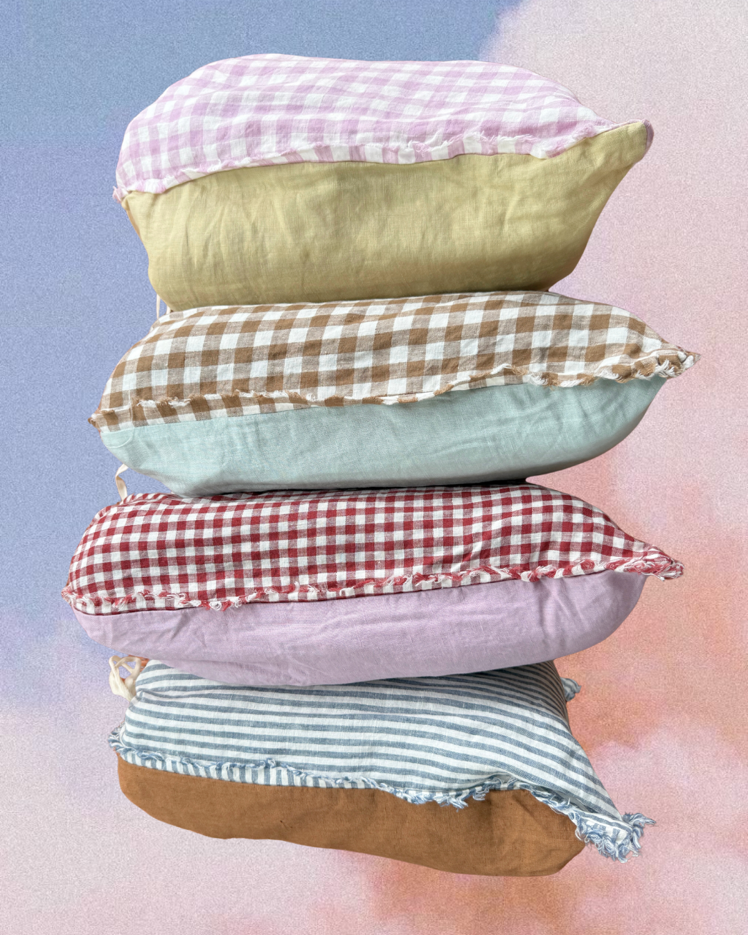 Pure Linen CARAVAN BUNK Quilt | Lilac Gingham and Honeydew