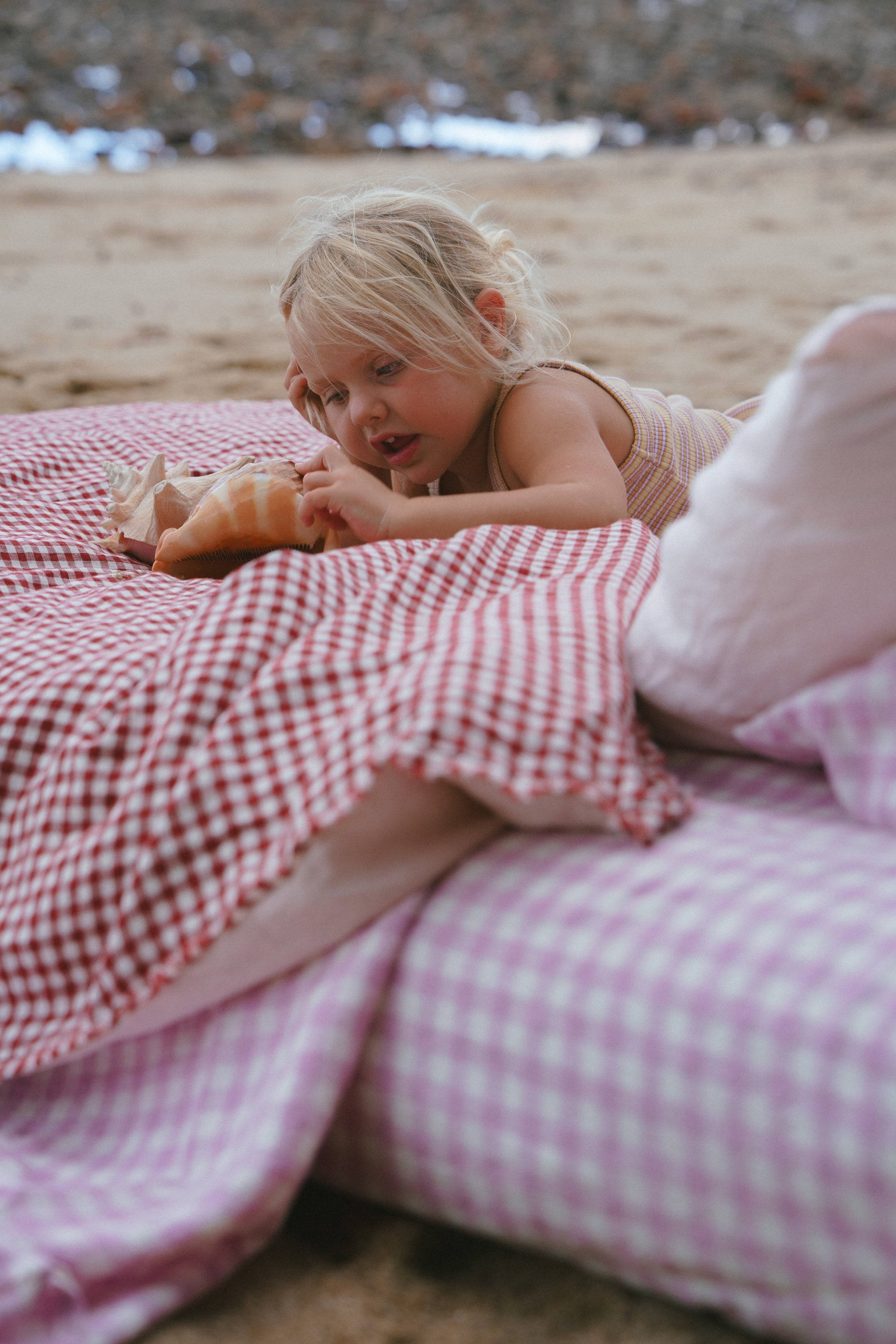 Pure Linen Quilt Cover | Mulberry Gingham and Apricot