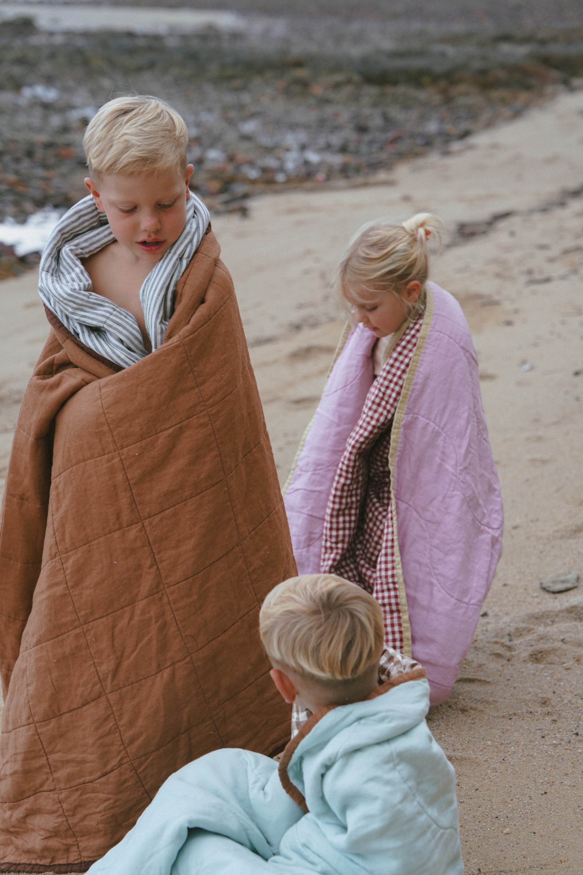 Pure Linen CARAVAN BUNK Quilt | Cobalt and Toffee