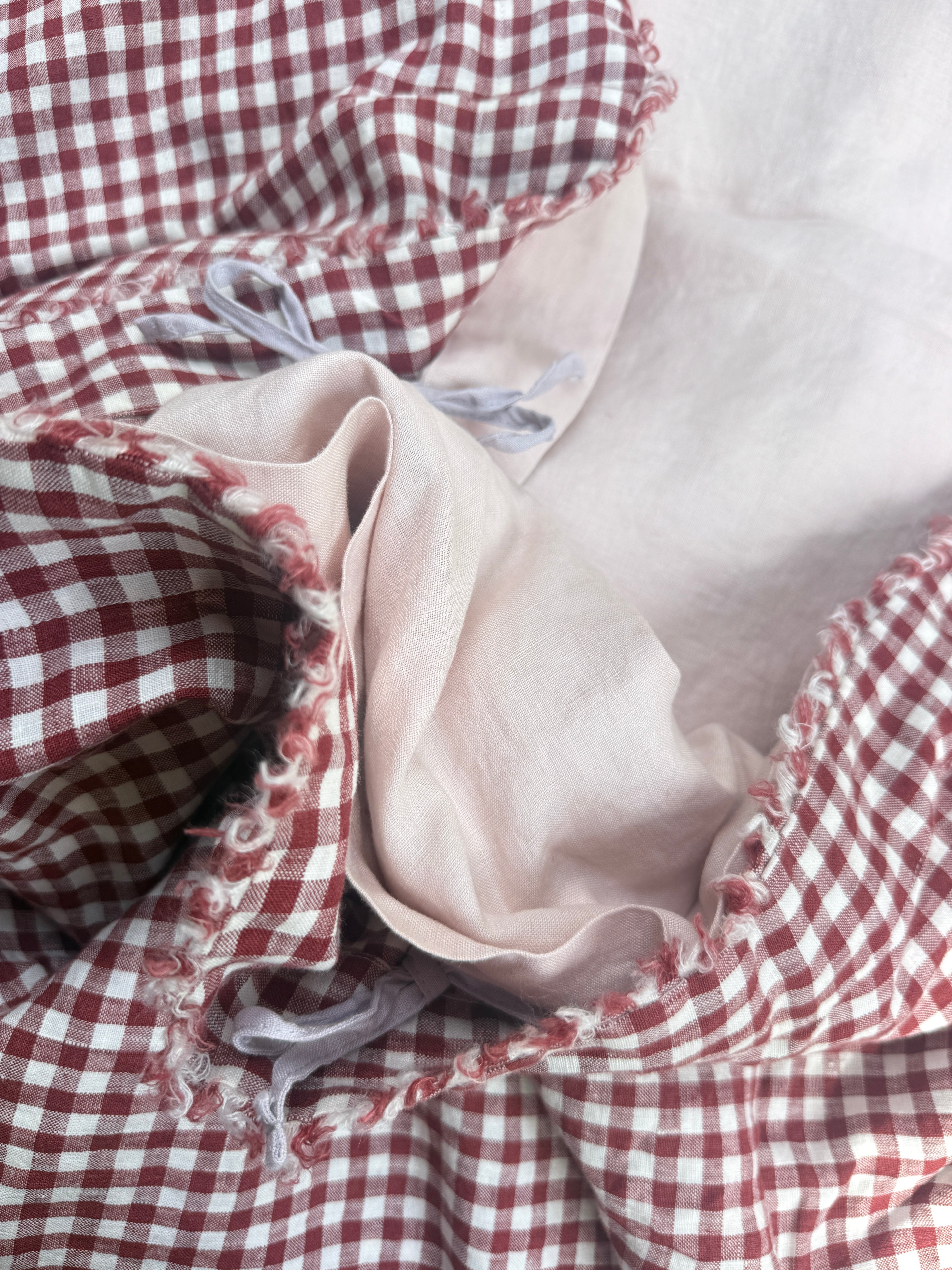 Pure Linen Quilt Cover | Mulberry Gingham and Apricot