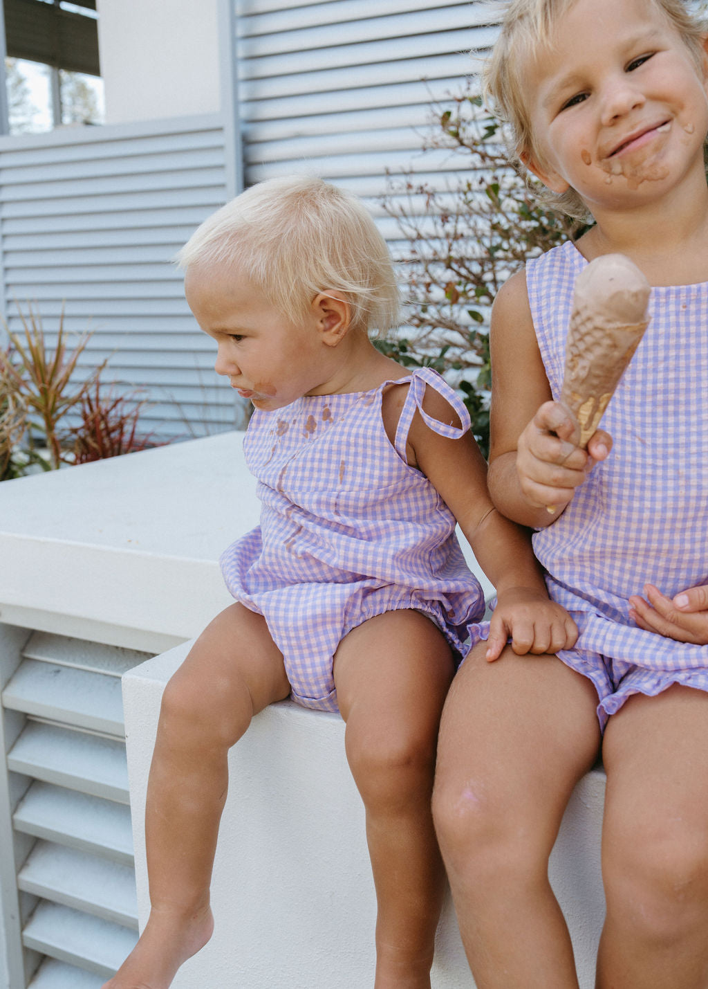 Lola Romper - Lilac gingham