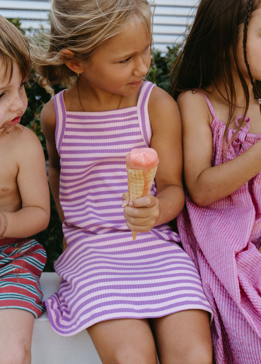 Bobbi Rib Dress - Orchid stripe