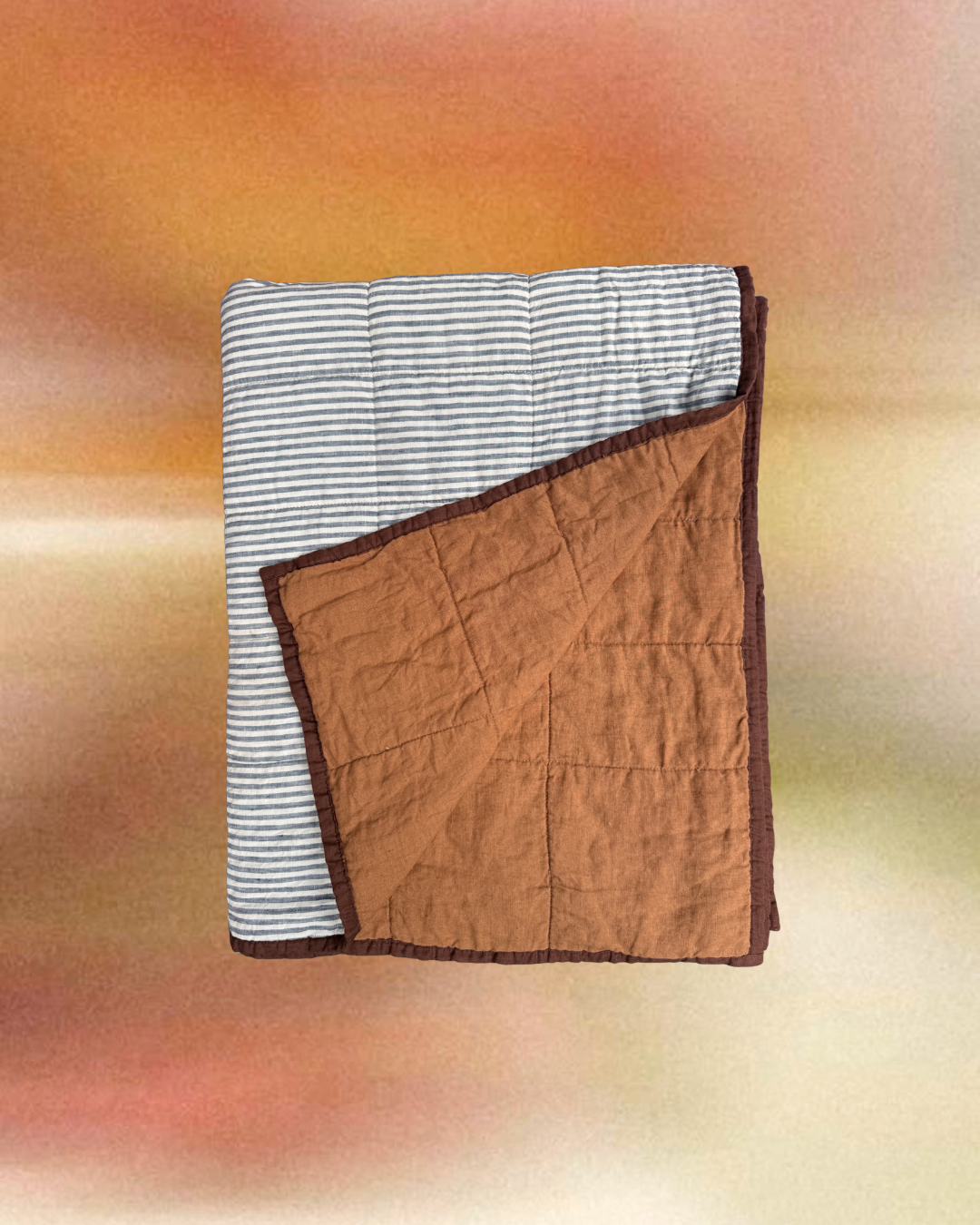 Pure Linen CARAVAN BUNK Quilt | Cobalt and Toffee