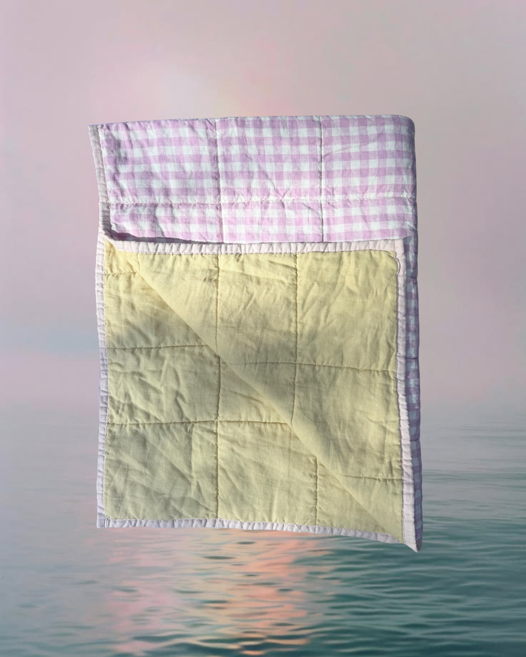 Pure Linen CARAVAN BUNK Quilt | Lilac Gingham and Honeydew