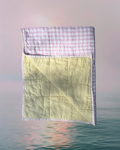 Pure Linen CARAVAN BUNK Quilt | Lilac Gingham and Honeydew