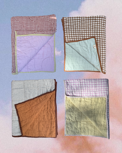 Pure Linen CARAVAN BUNK Quilt | Cobalt and Toffee