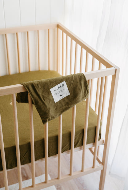 Olive Linen Bassinet Sheet