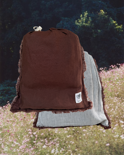 Pure Linen Quilt Cover | Cocoa and Pinstripe