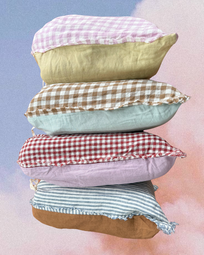 Pure Linen CARAVAN BUNK Quilt | Lilac Gingham and Honeydew