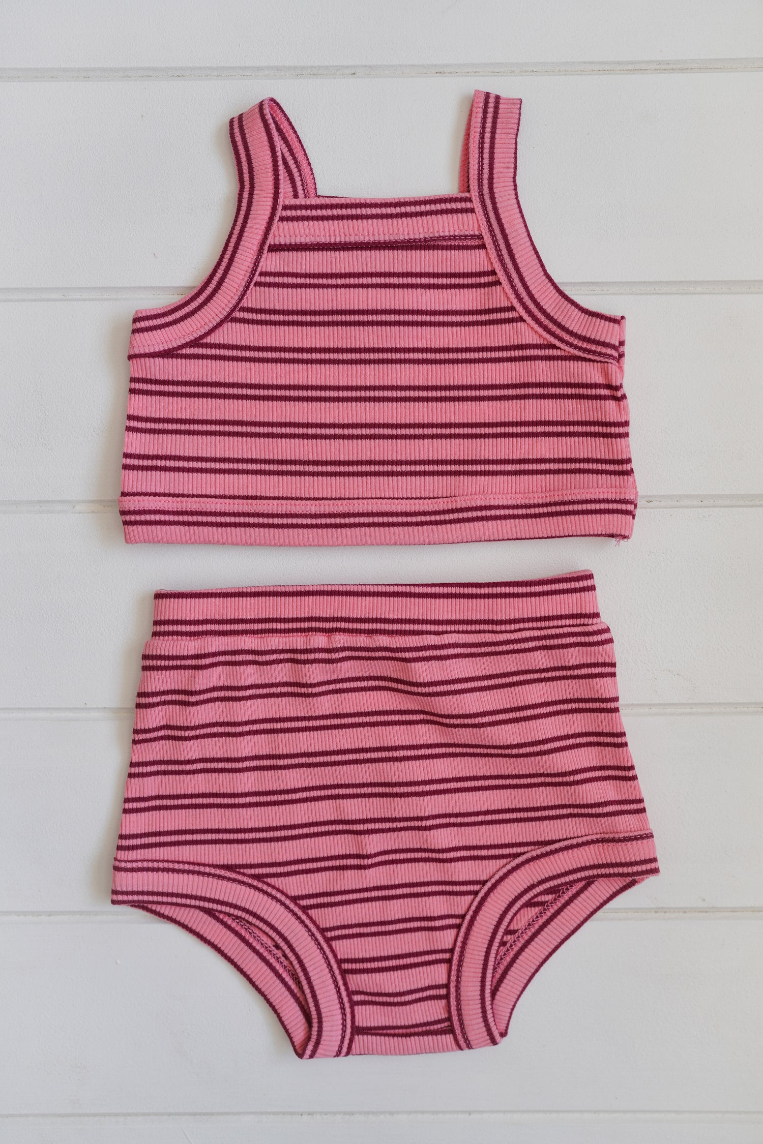 Cleo Rib Set - Pink and Red stripe