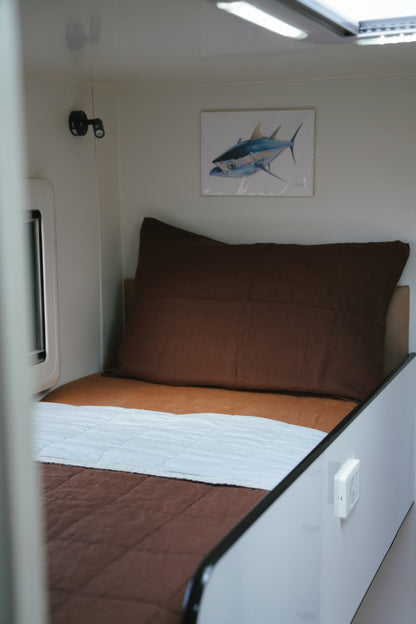 Pure Linen CARAVAN BUNK Quilt | Cocoa and Mist
