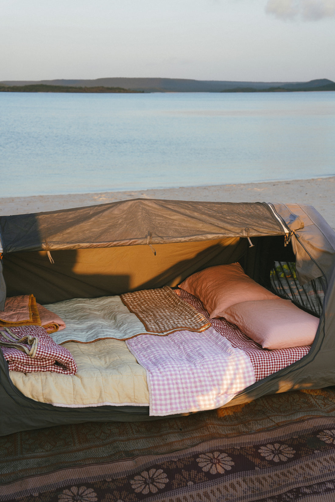 Pure Linen CARAVAN BUNK Quilt | Lilac Gingham and Honeydew