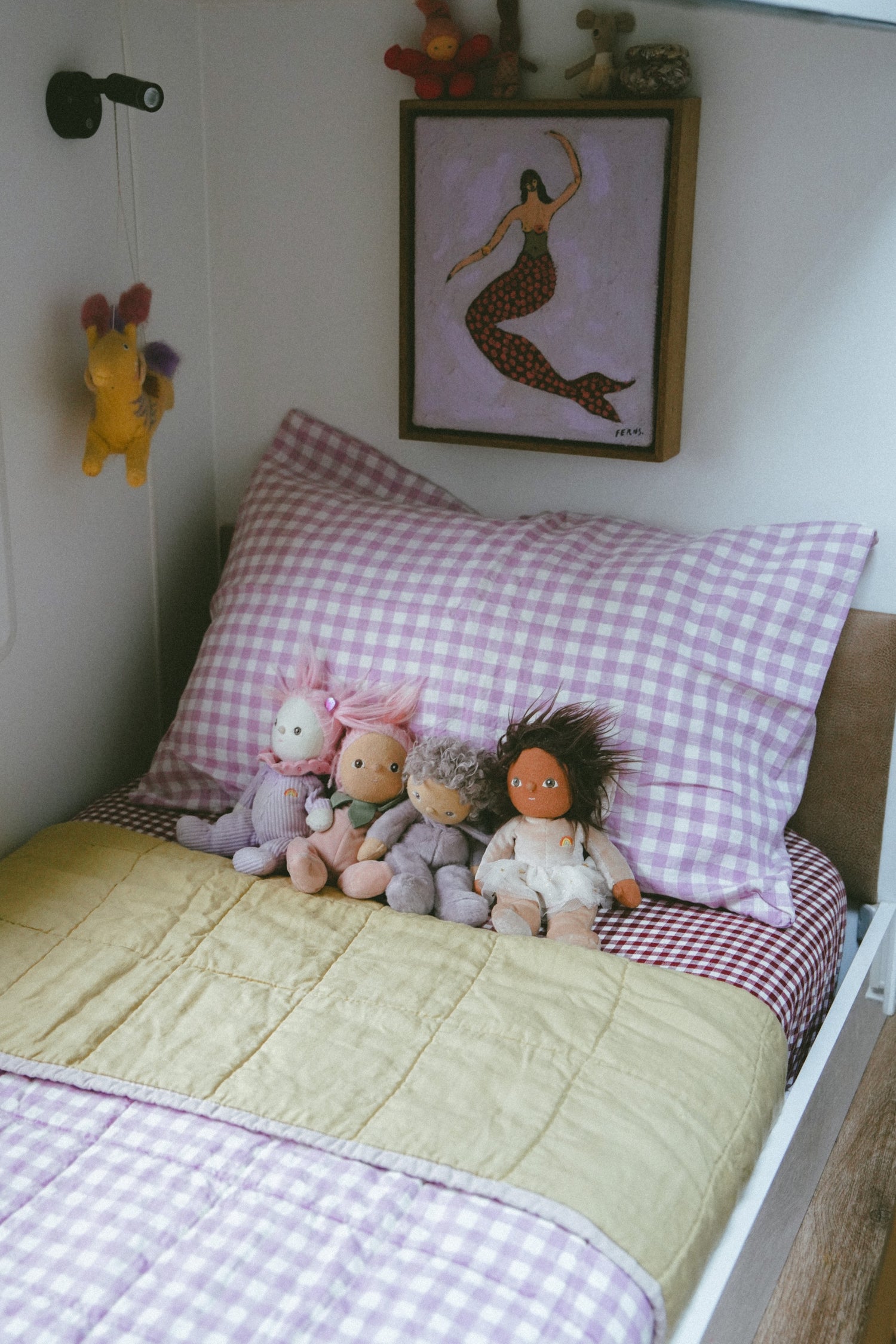 Pure Linen CARAVAN BUNK Quilt | Lilac Gingham and Honeydew