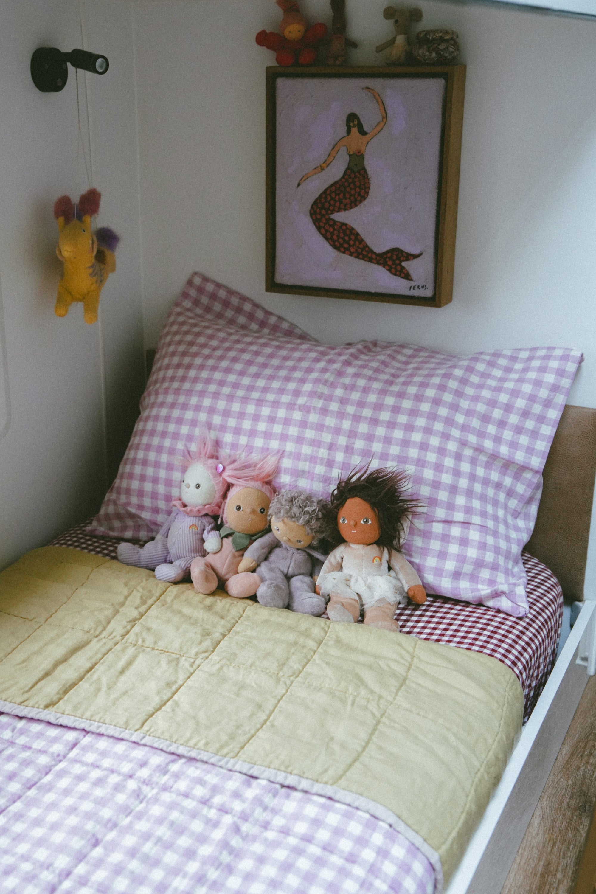 Pure Linen CARAVAN BUNK Quilt | Lilac Gingham and Honeydew