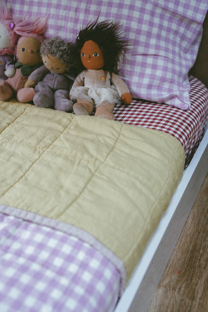 Pure Linen CARAVAN BUNK Quilt | Lilac Gingham and Honeydew