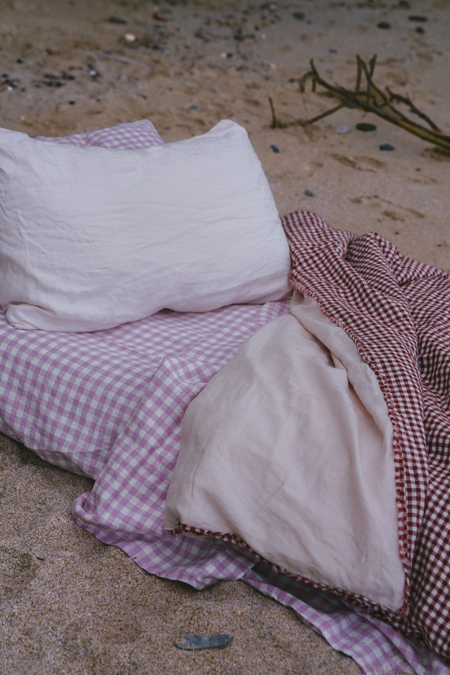 Pure Linen Quilt Cover | Mulberry Gingham and Apricot
