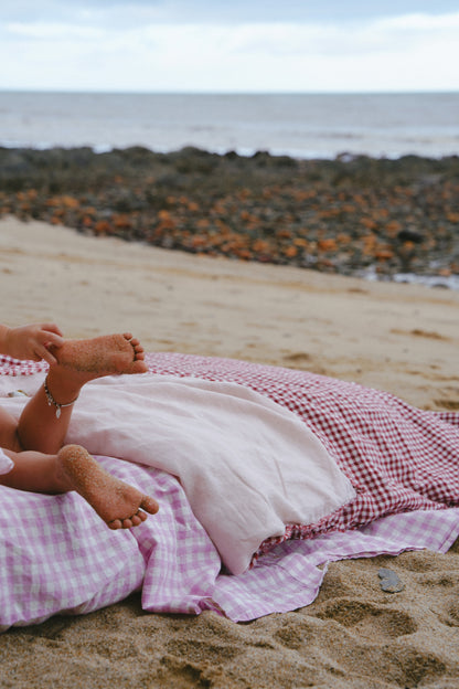 Pure Linen Quilt Cover | Mulberry Gingham and Apricot