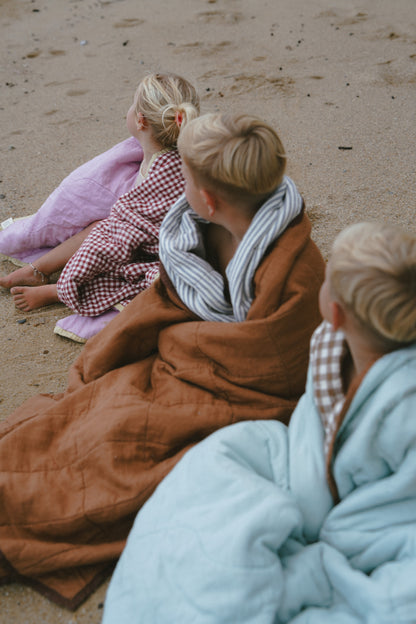 Pure Linen CARAVAN BUNK Quilt | Cobalt and Toffee