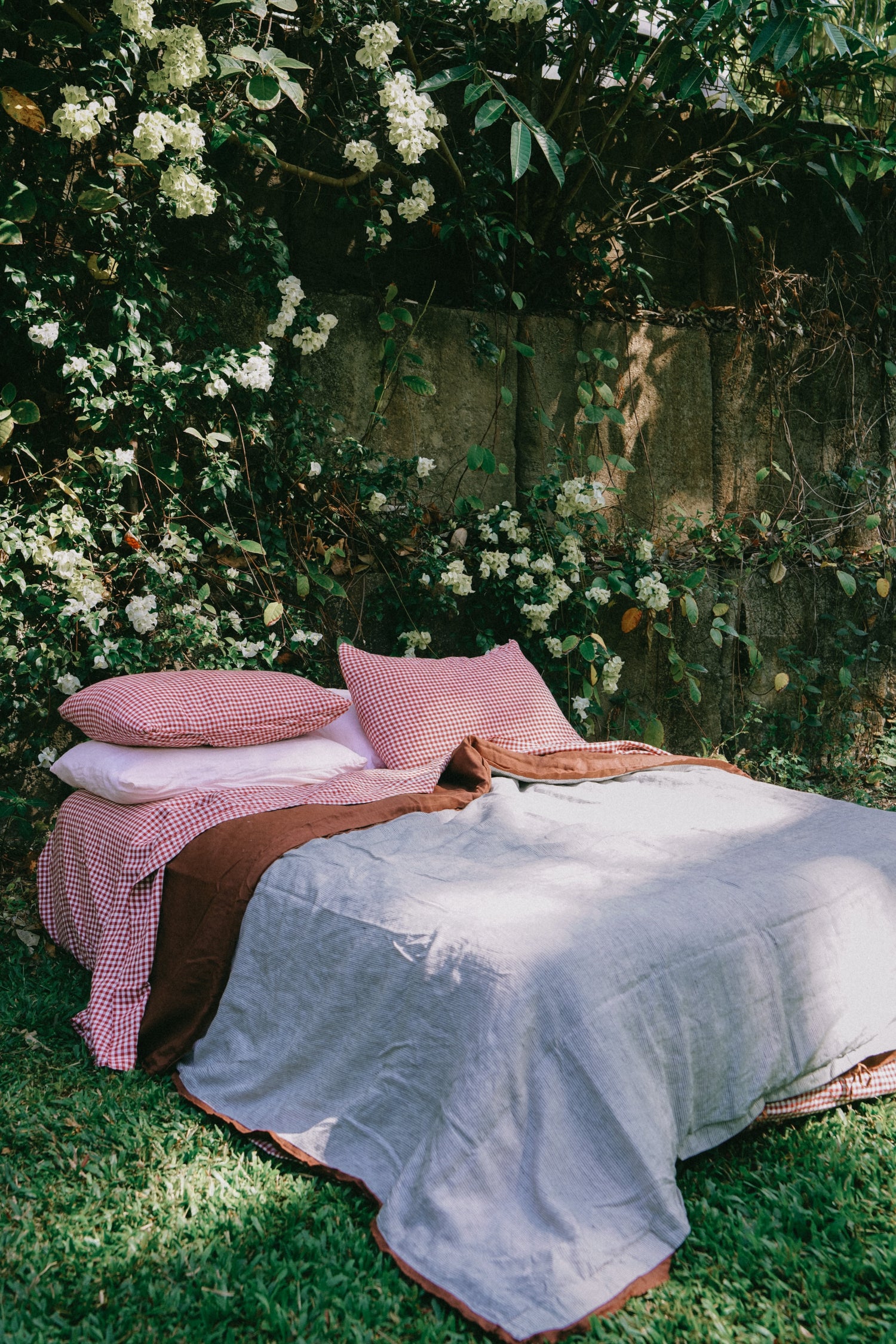Pure Linen Quilt Cover | Cocoa and Pinstripe