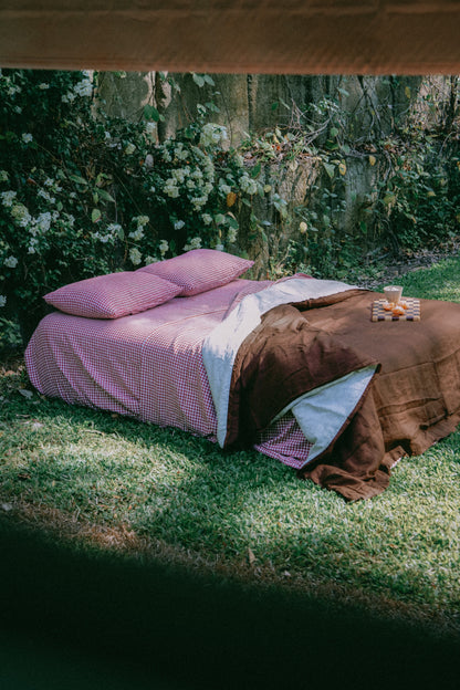 Pure Linen Quilt Cover | Cocoa and Pinstripe