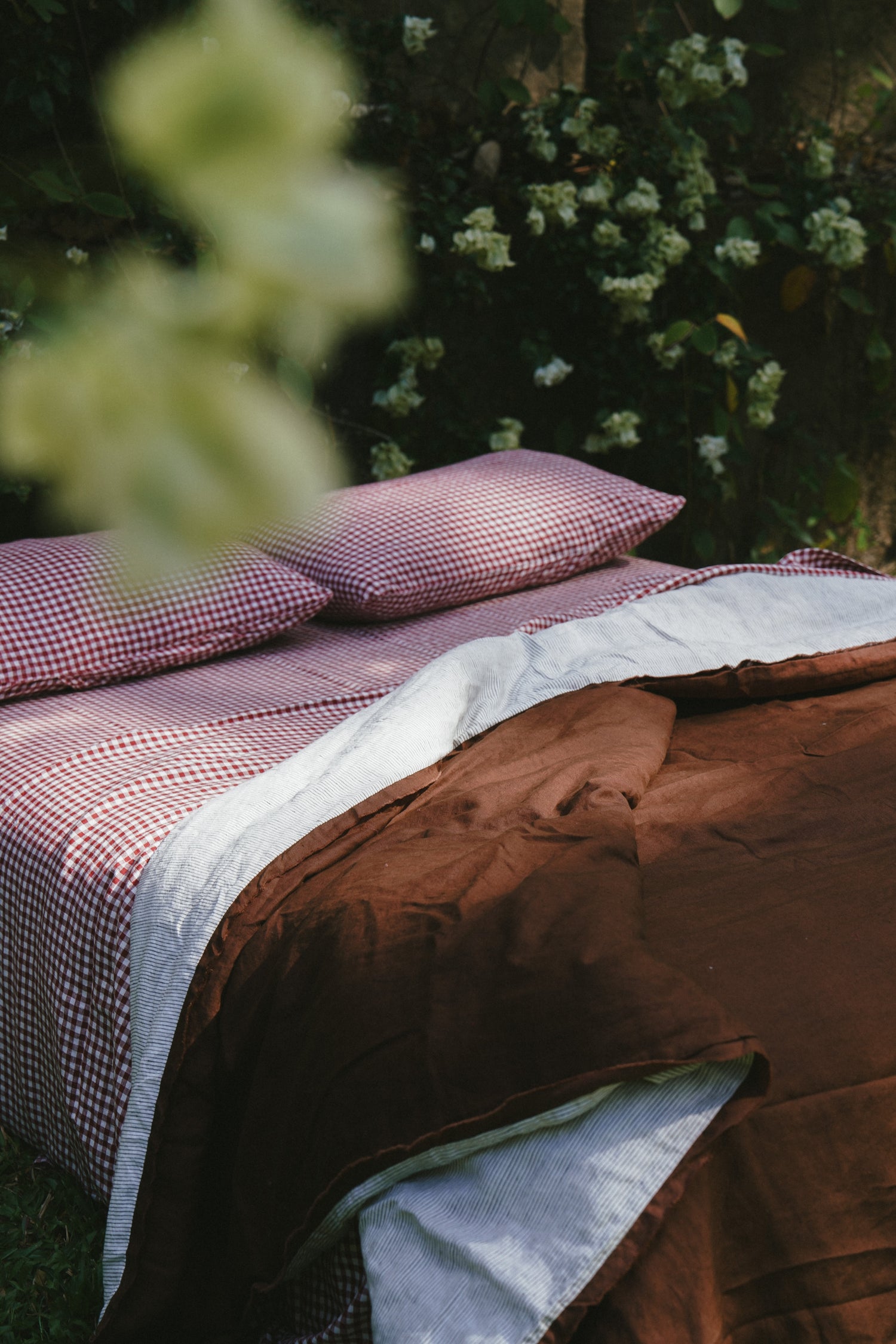 Pure Linen Quilt Cover | Cocoa and Pinstripe