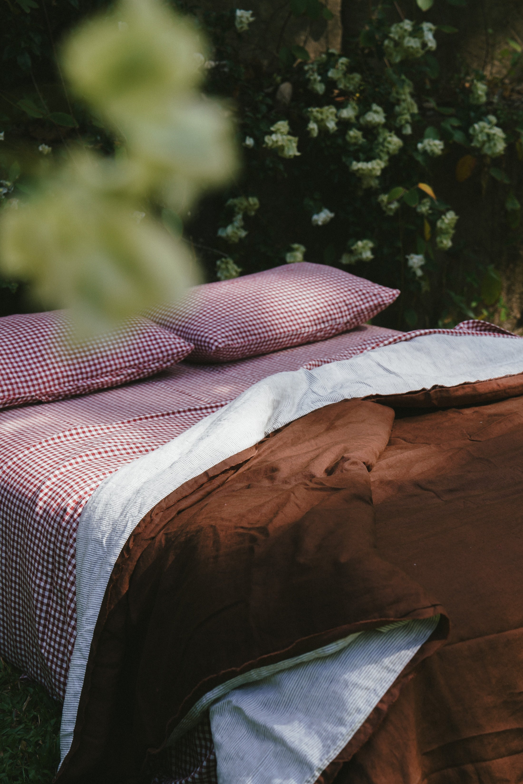 Pure Linen Quilt Cover | Cocoa and Pinstripe
