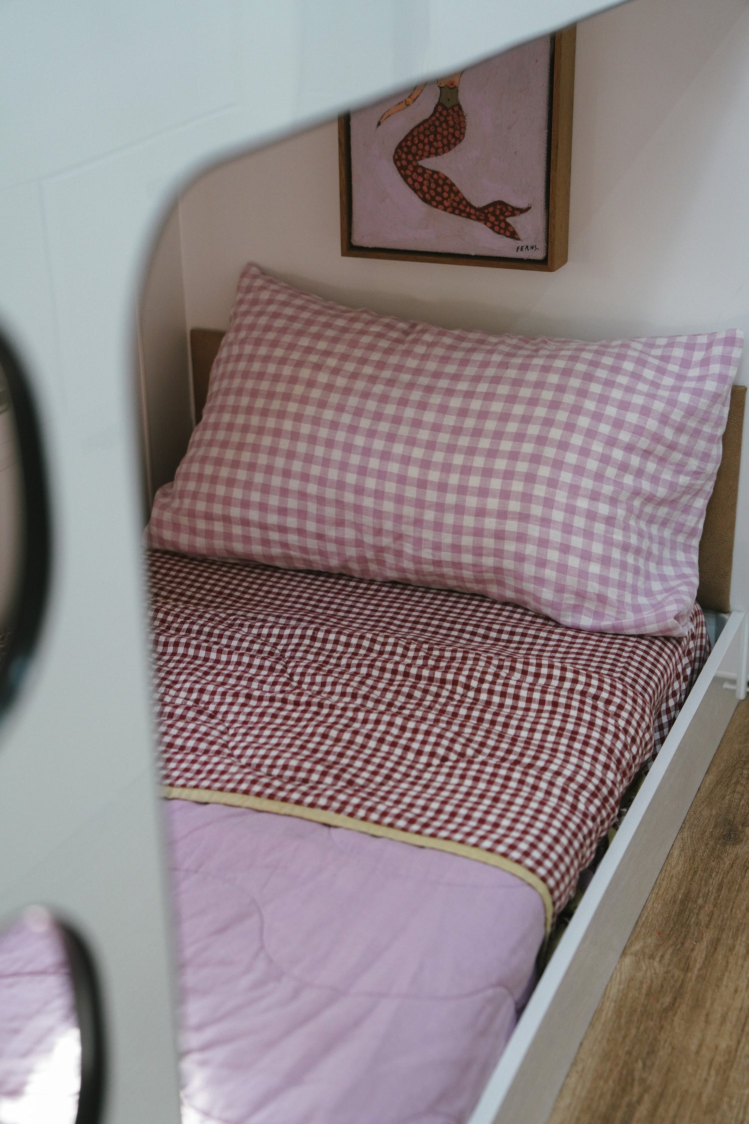 Pure Linen CARAVAN BUNK Quilt | Mulberry Gingham and Lilac