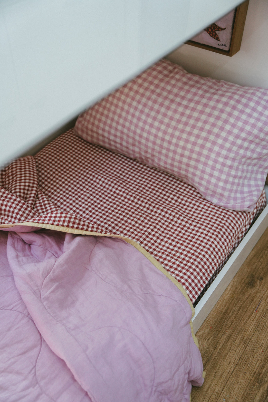 Pure Linen CARAVAN BUNK Quilt | Mulberry Gingham and Lilac