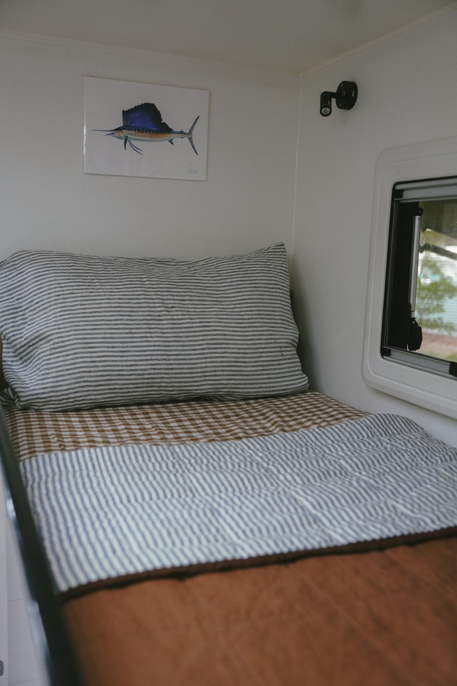 Pure Linen CARAVAN BUNK Quilt | Cobalt and Toffee