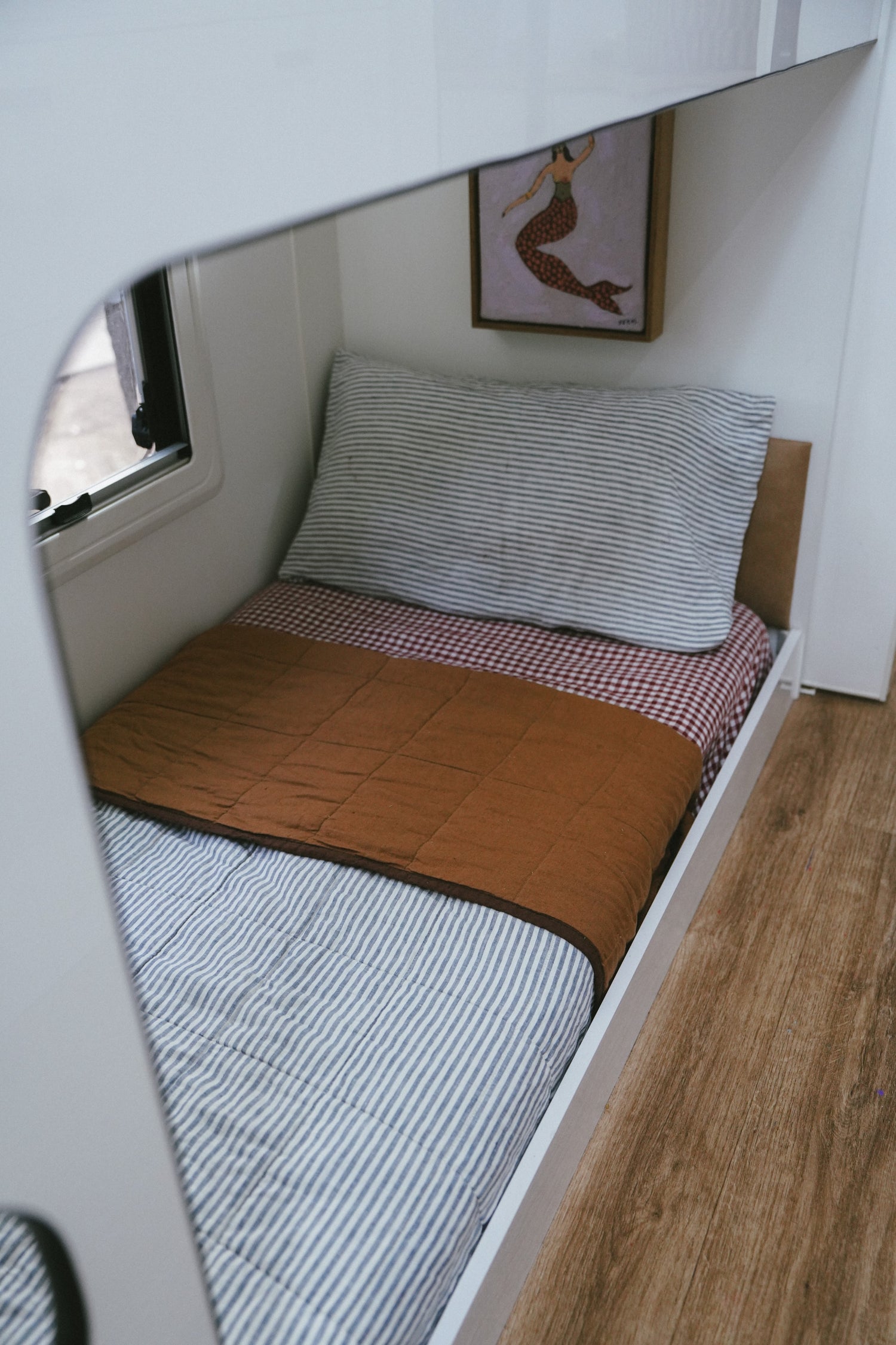 Pure Linen CARAVAN BUNK Quilt | Cobalt and Toffee