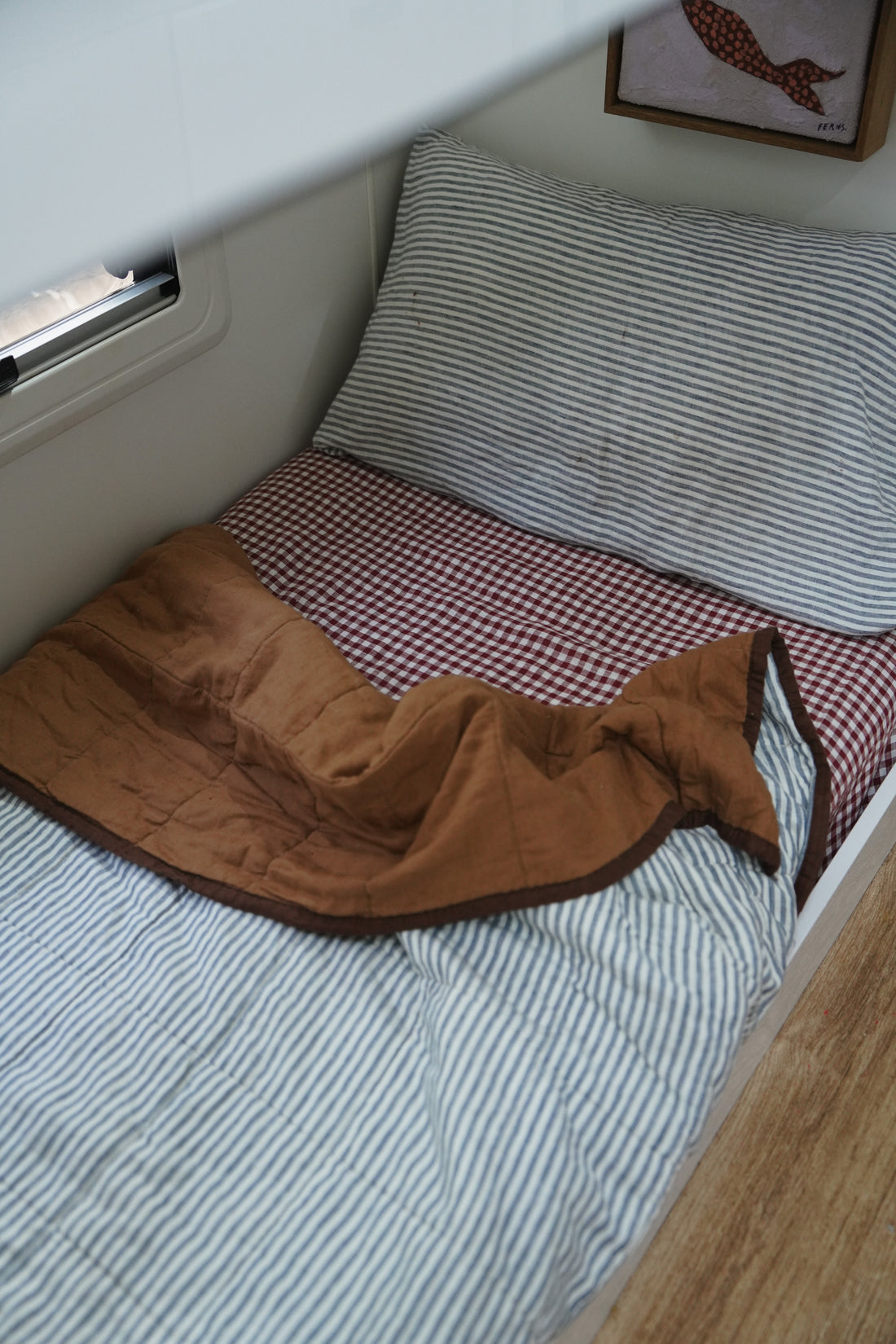 PRE ORDER | Pure Linen CARAVAN BUNK Quilt | Cobalt and Toffee