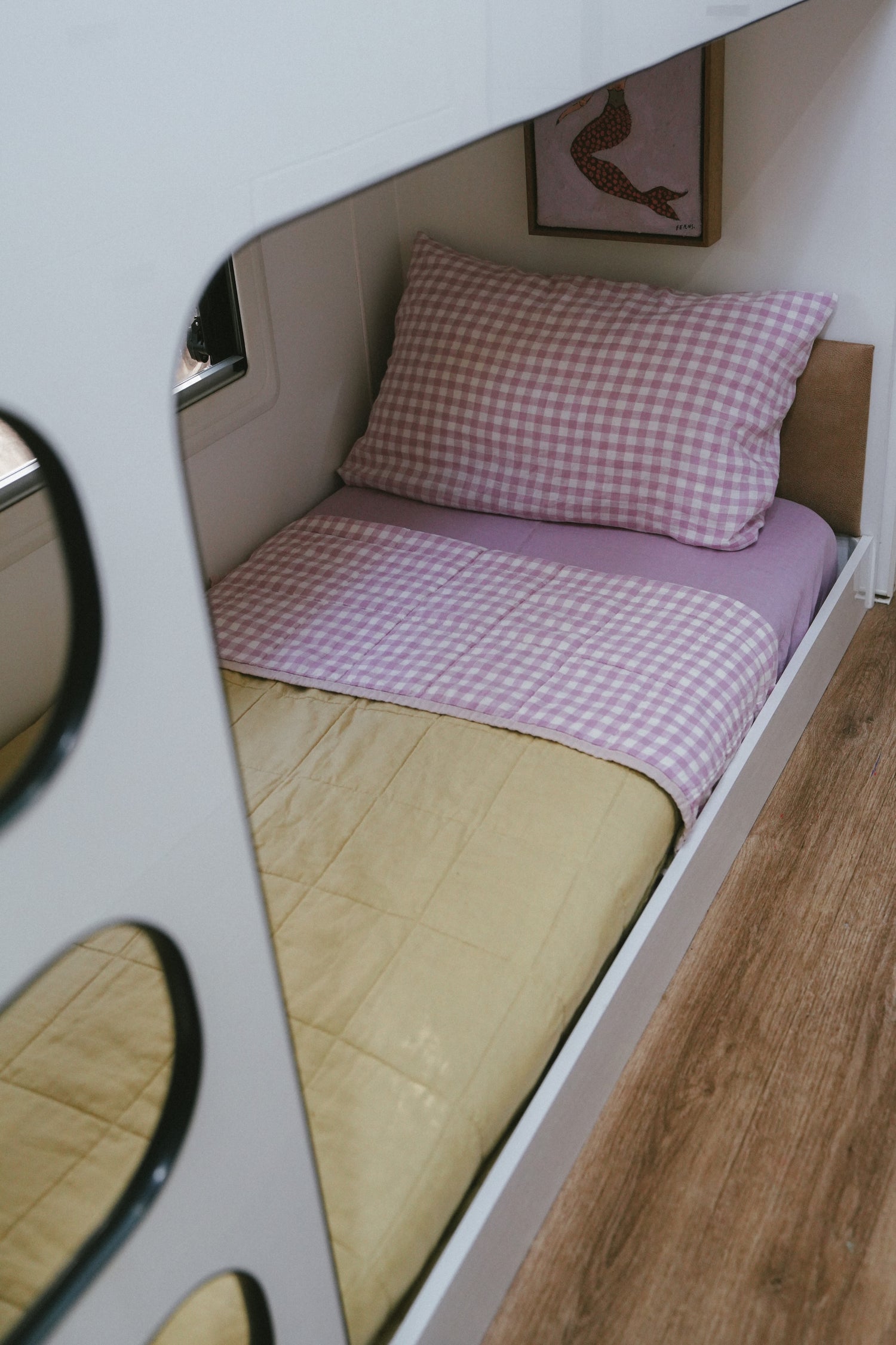 Pure Linen CARAVAN BUNK Quilt | Lilac Gingham and Honeydew
