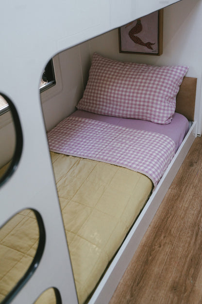 Pure Linen CARAVAN BUNK Quilt | Lilac Gingham and Honeydew