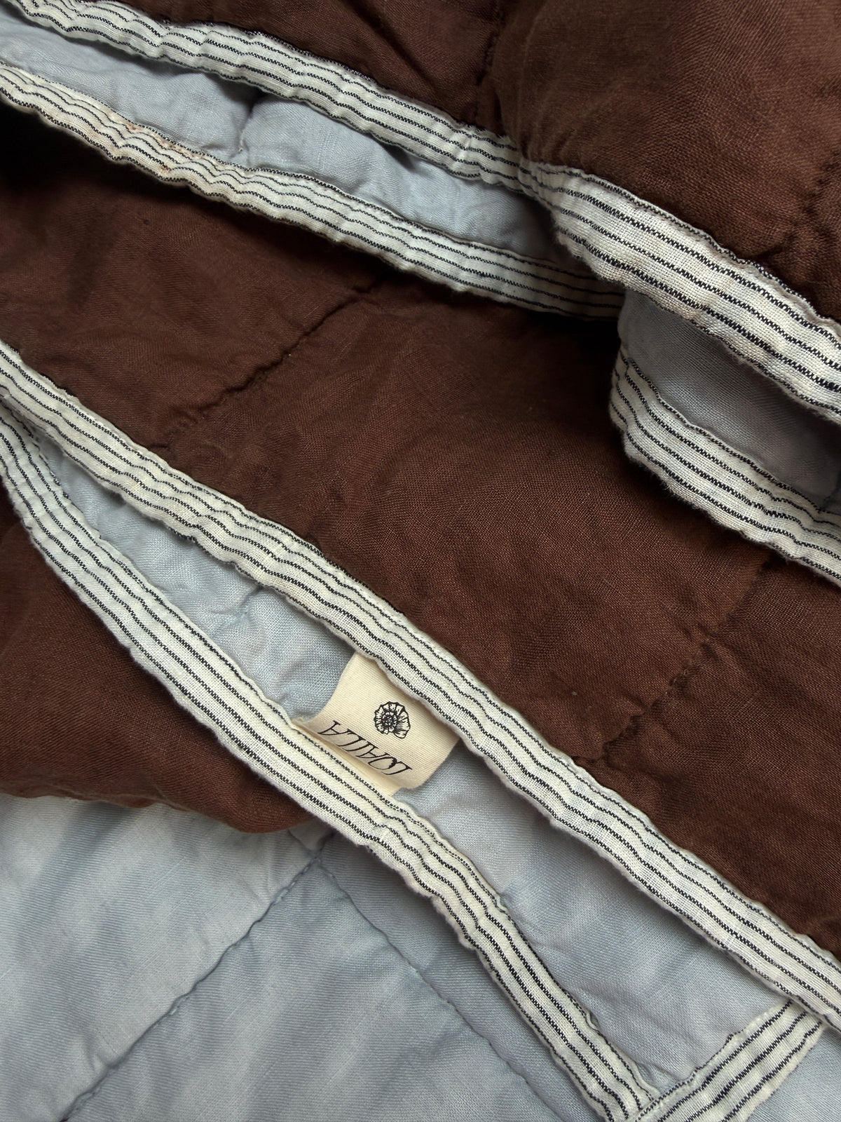 Pure Linen CARAVAN BUNK Quilt | Cocoa and Mist