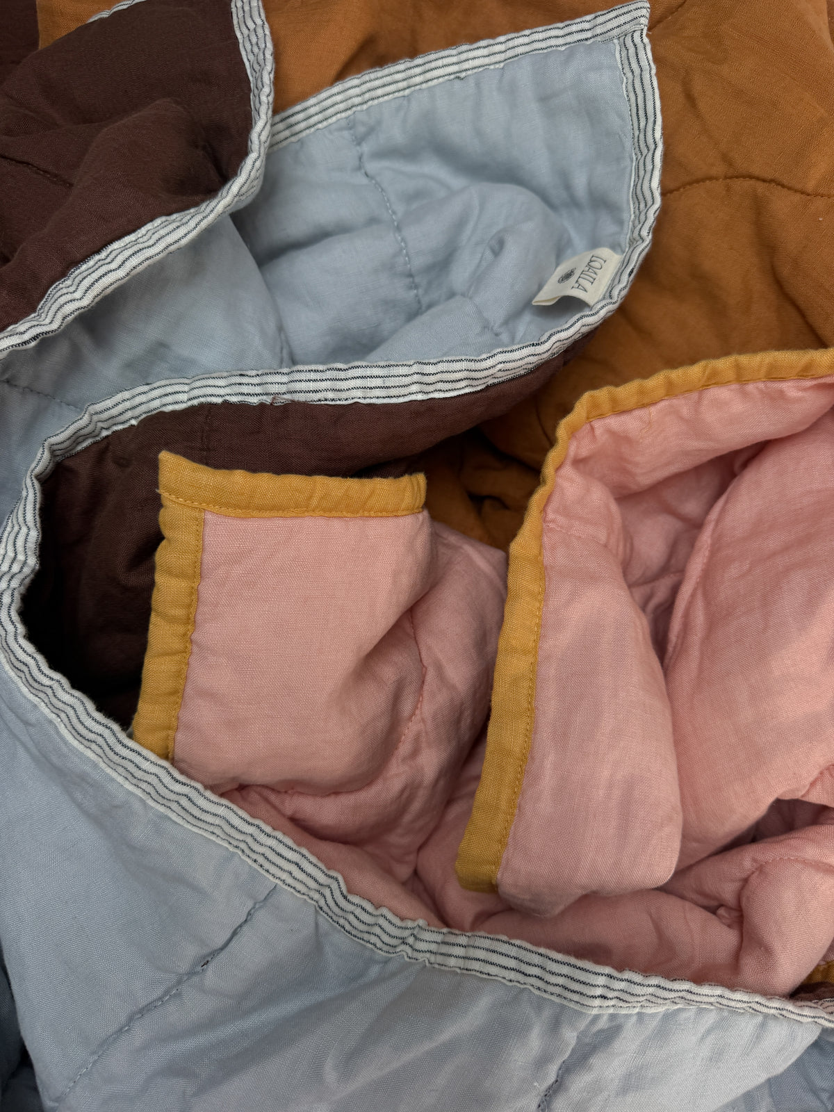 Pure Linen CARAVAN BUNK Quilt | Cocoa and Mist