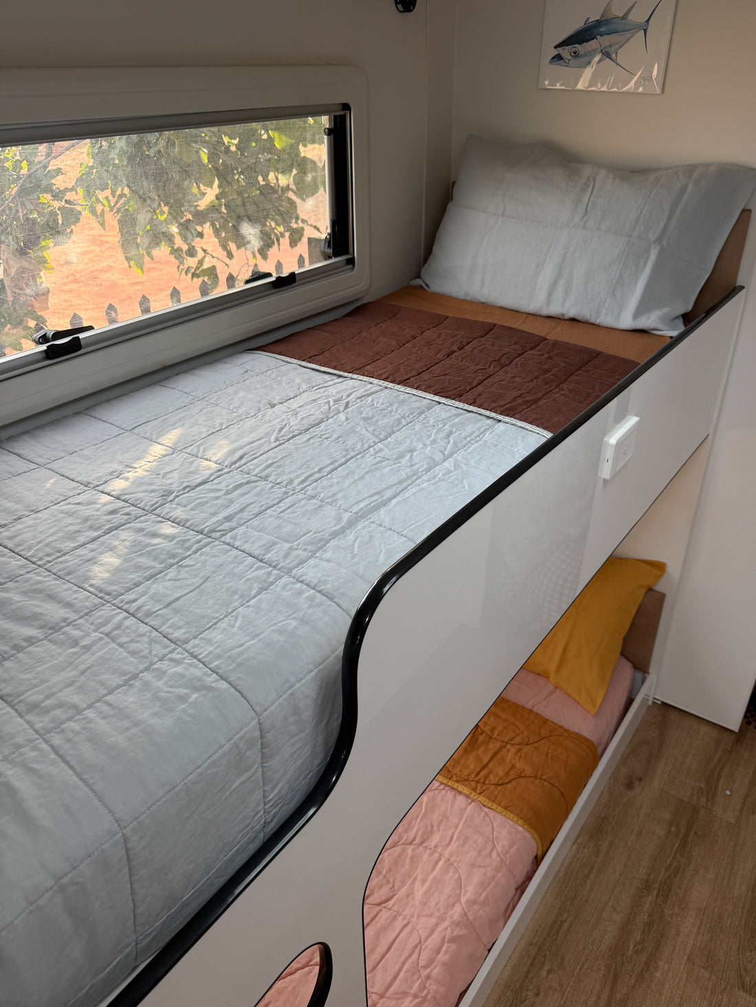 Pure Linen CARAVAN BUNK Quilt | Cocoa and Mist