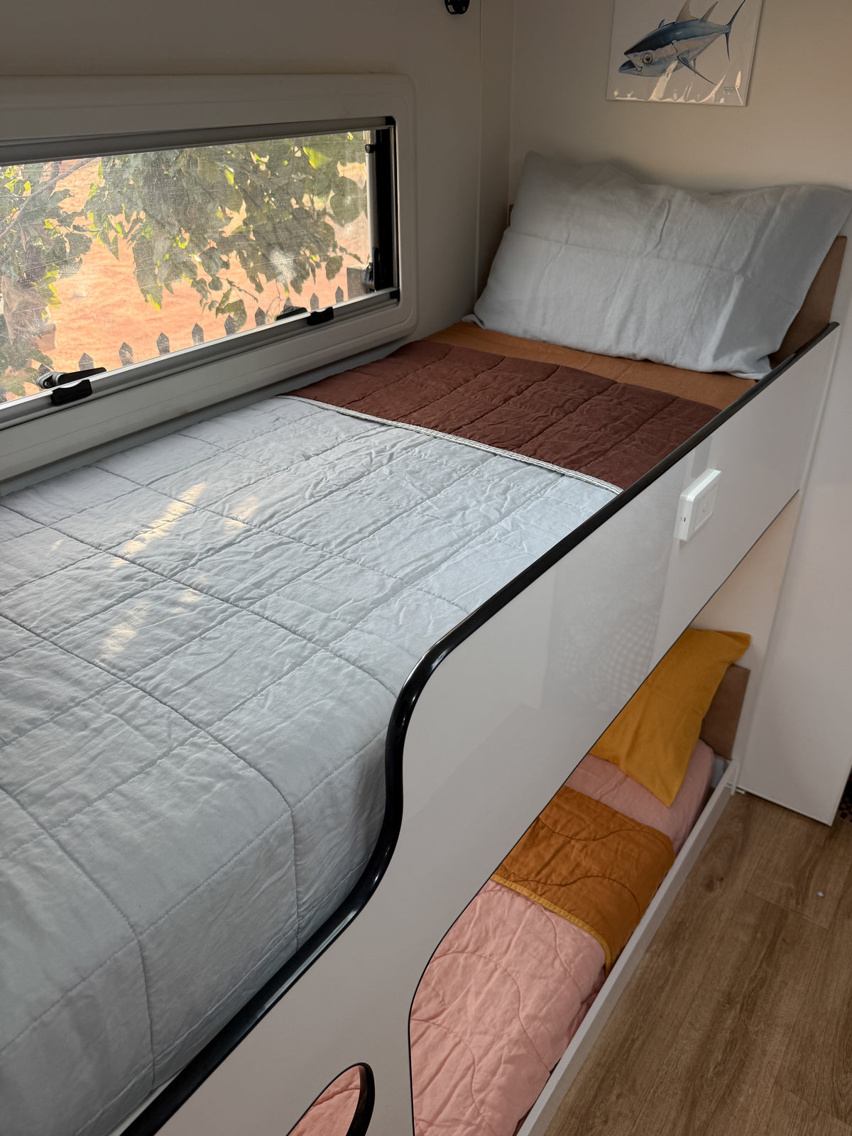 Pure Linen CARAVAN BUNK Quilt | Cocoa and Mist