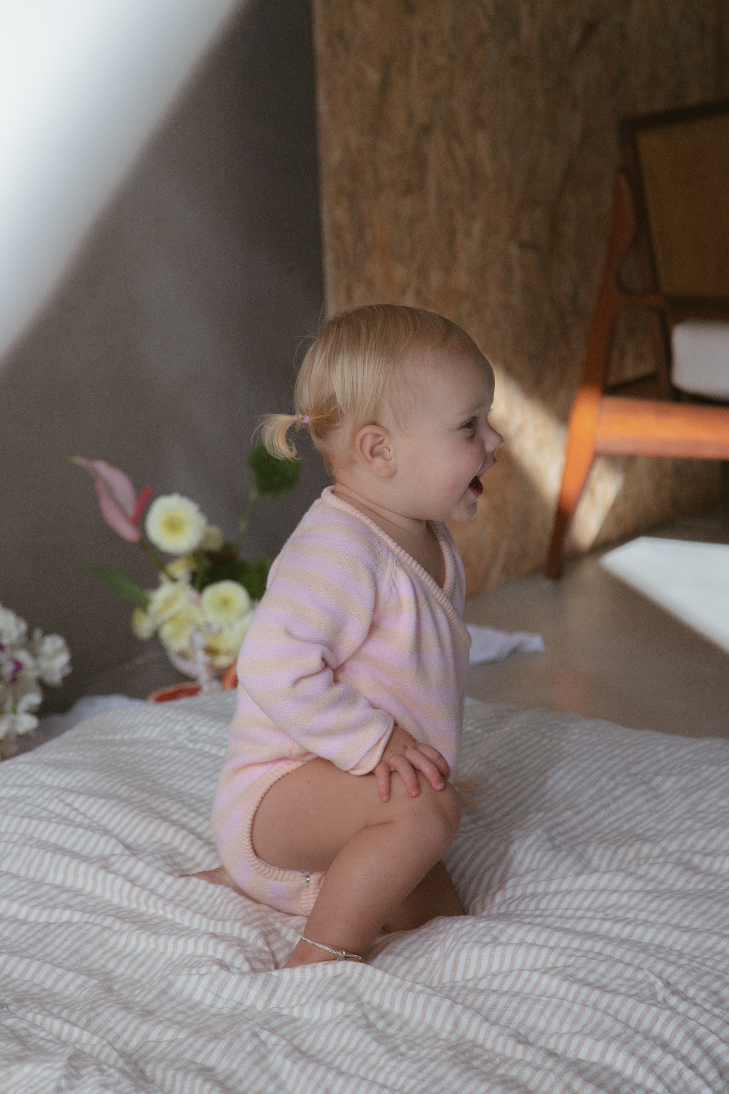 Essential Wrap Romper - pink and peach