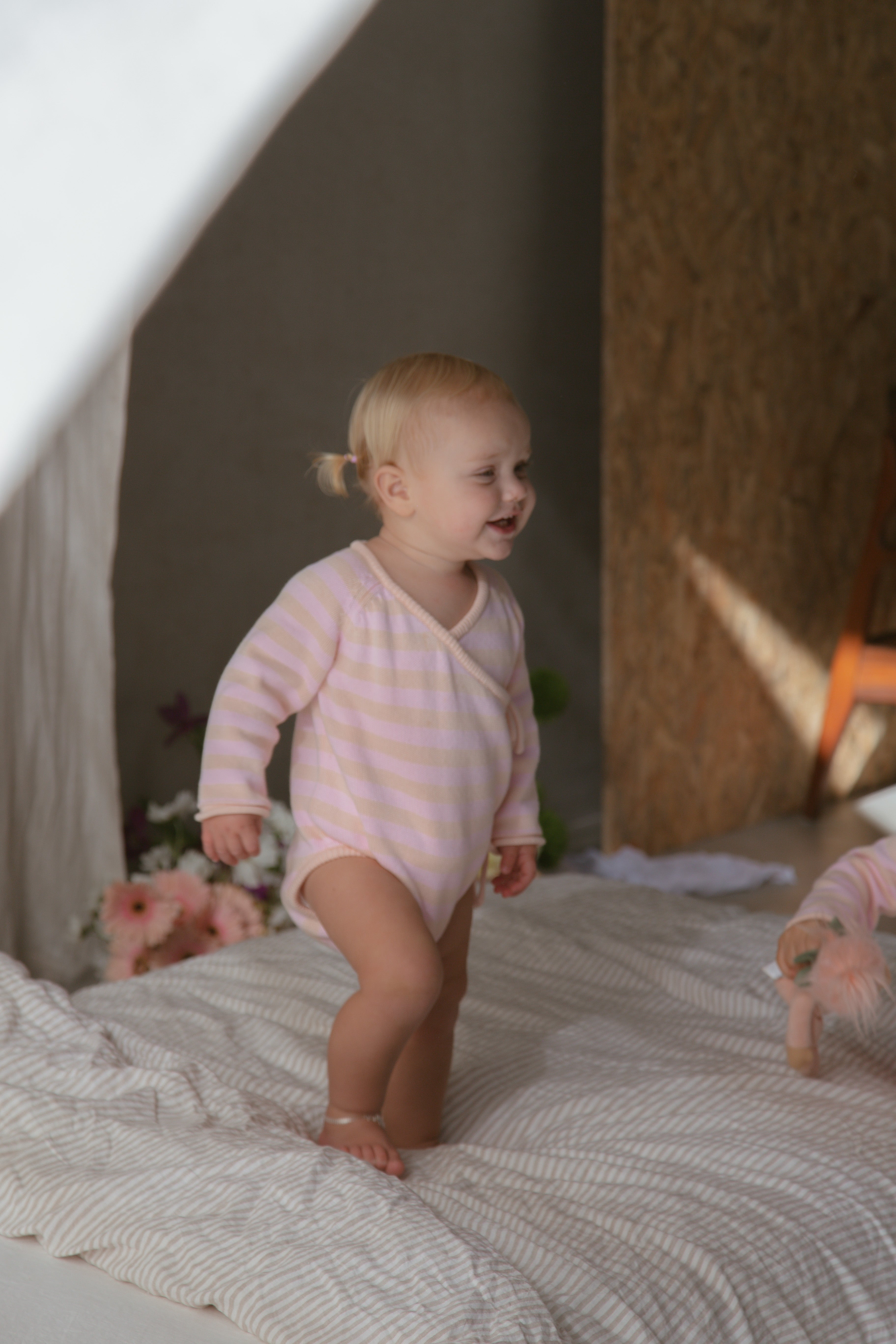 Essential Wrap Romper - pink and peach