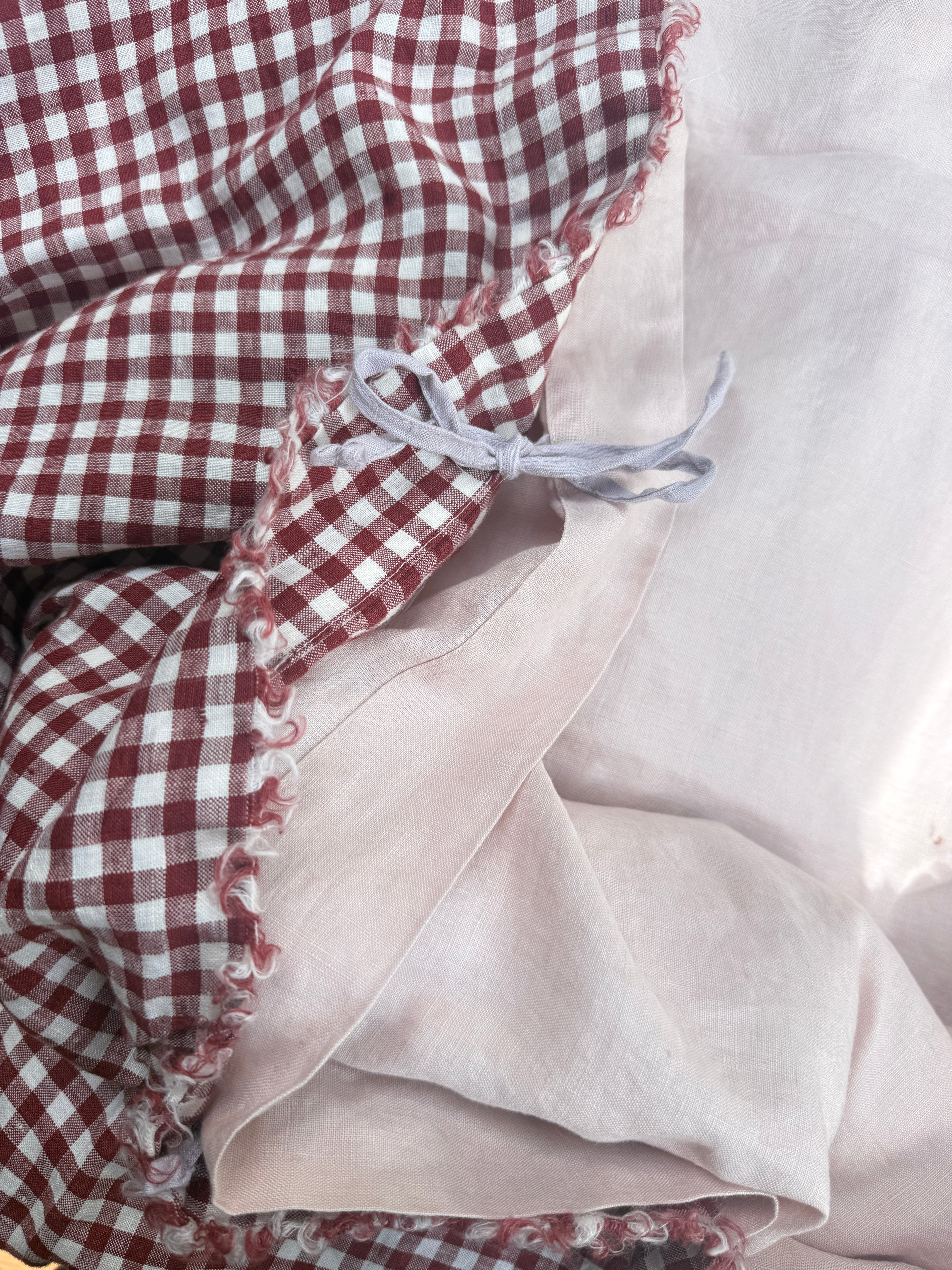 Pure Linen Quilt Cover | Mulberry Gingham and Apricot