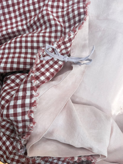 Pure Linen Quilt Cover | Mulberry Gingham and Apricot