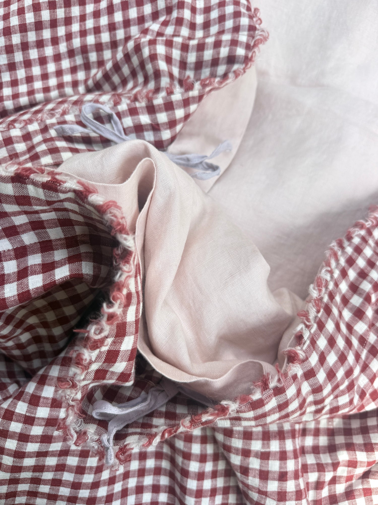 Pure Linen Quilt Cover | Mulberry Gingham and Apricot
