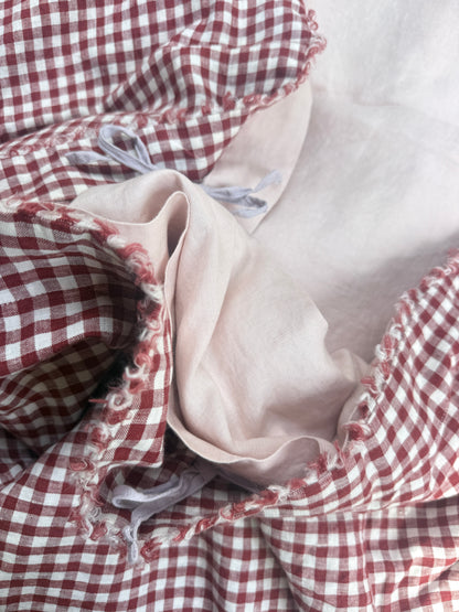 Pure Linen Quilt Cover | Mulberry Gingham and Apricot