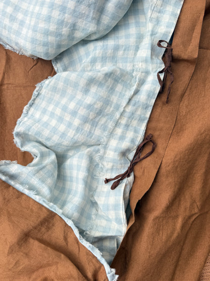 Pure Linen Quilt Cover | Sky Gingham and Toffee