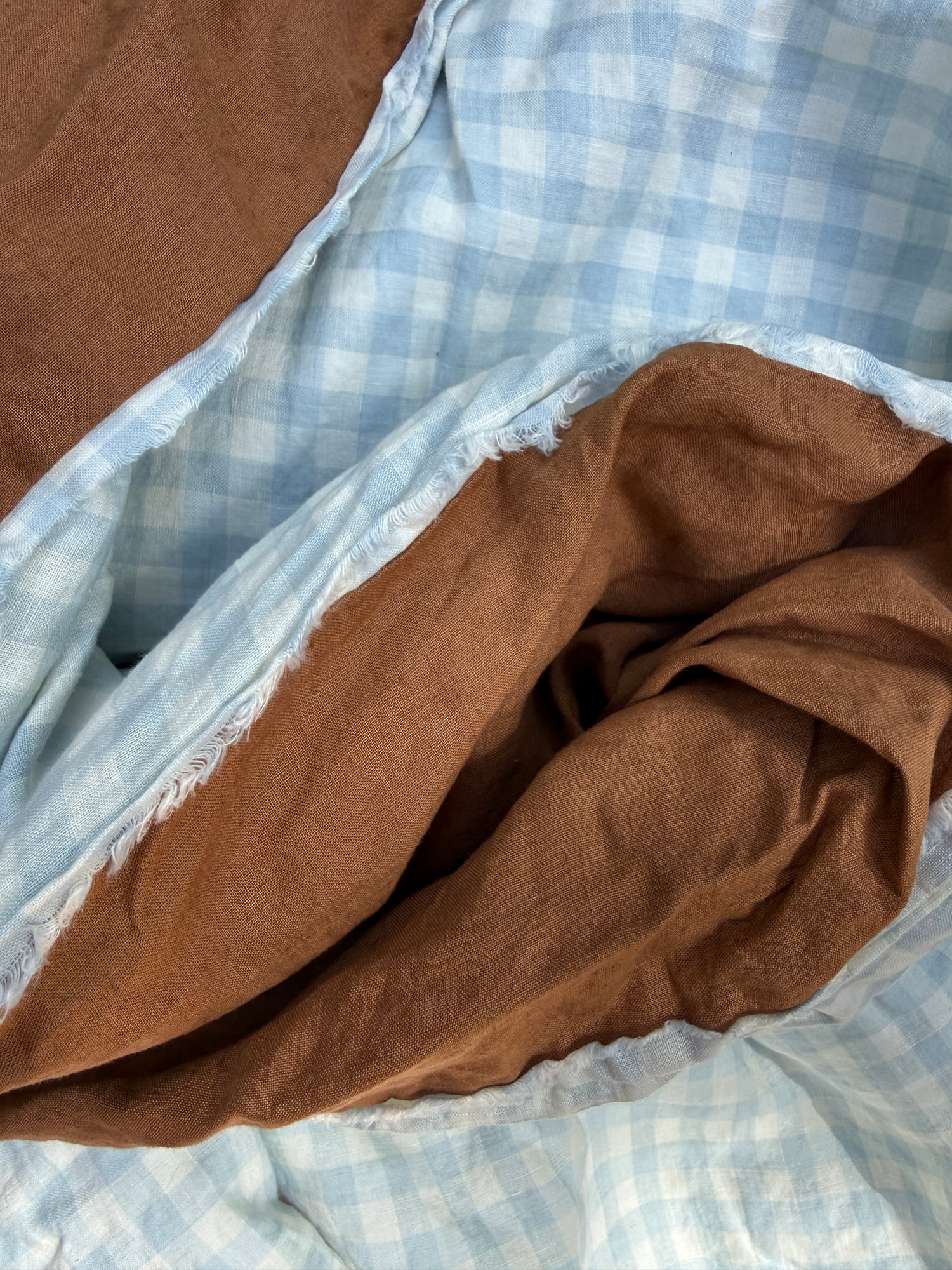 Pure Linen Quilt Cover | Sky Gingham and Toffee