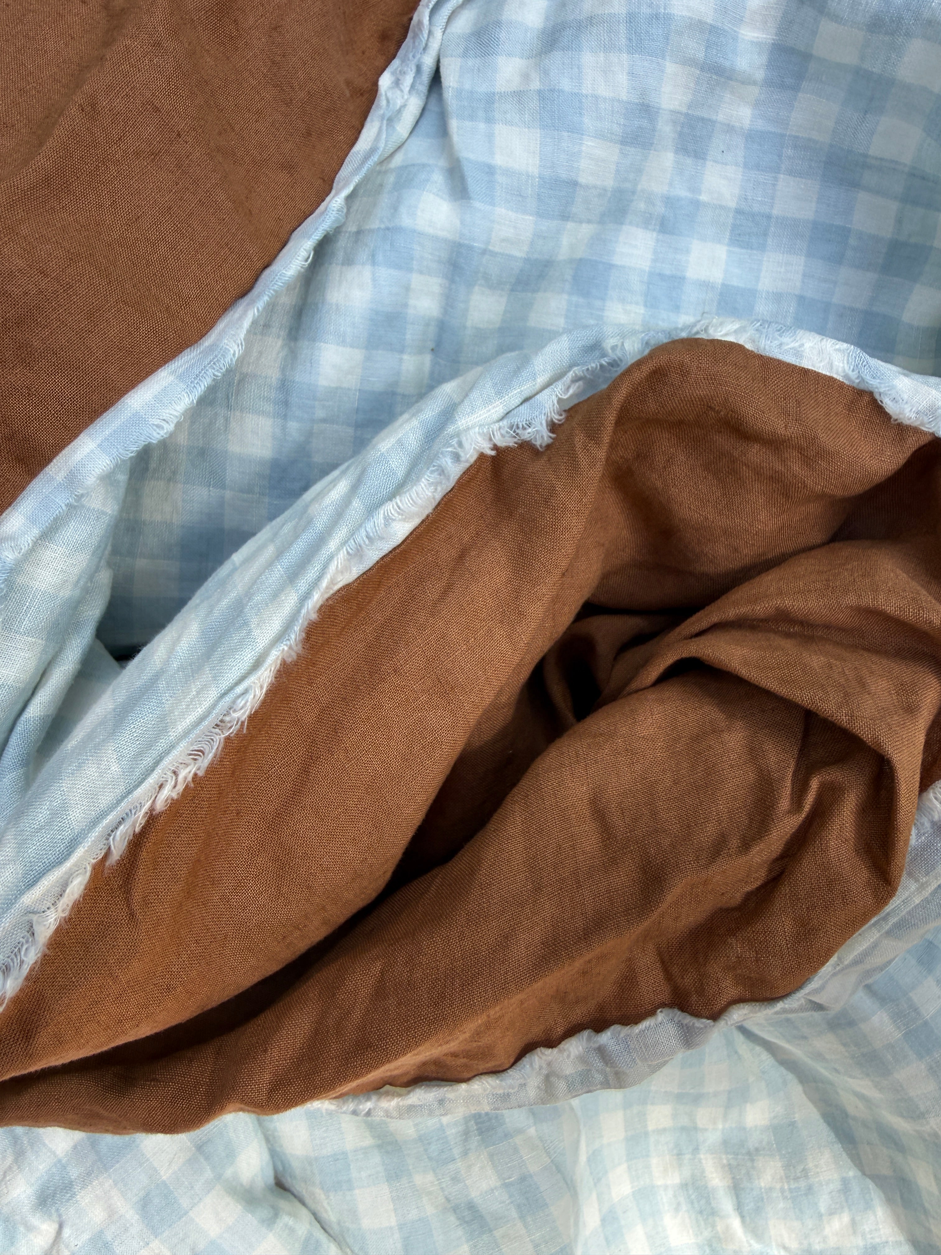 Pure Linen Quilt Cover | Sky Gingham and Toffee