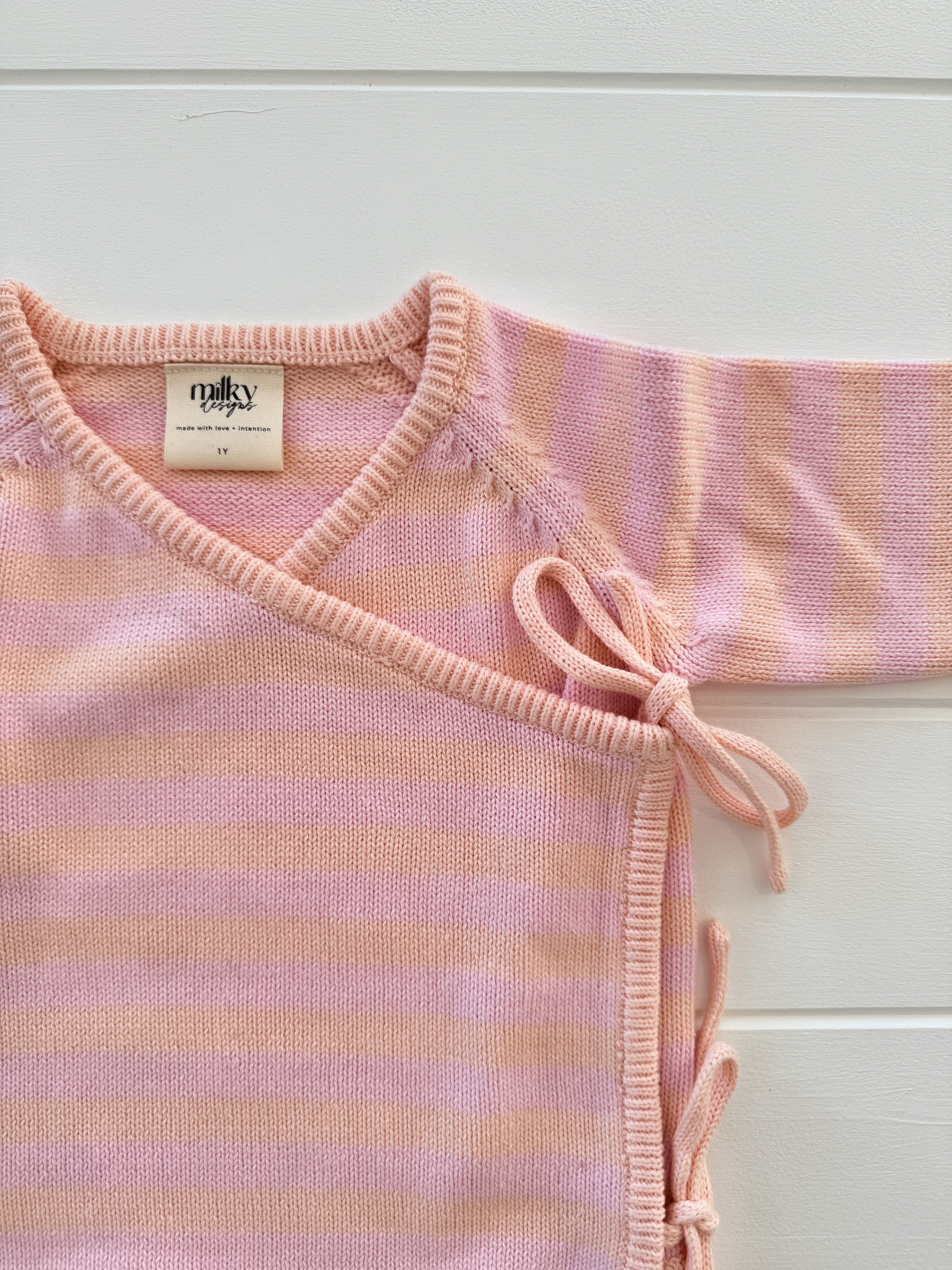 Essential Wrap Romper - pink and peach